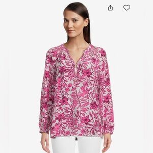 Lilly Pulitzer Vibrant Pink and White Floral shades silk Blouse top shirt small